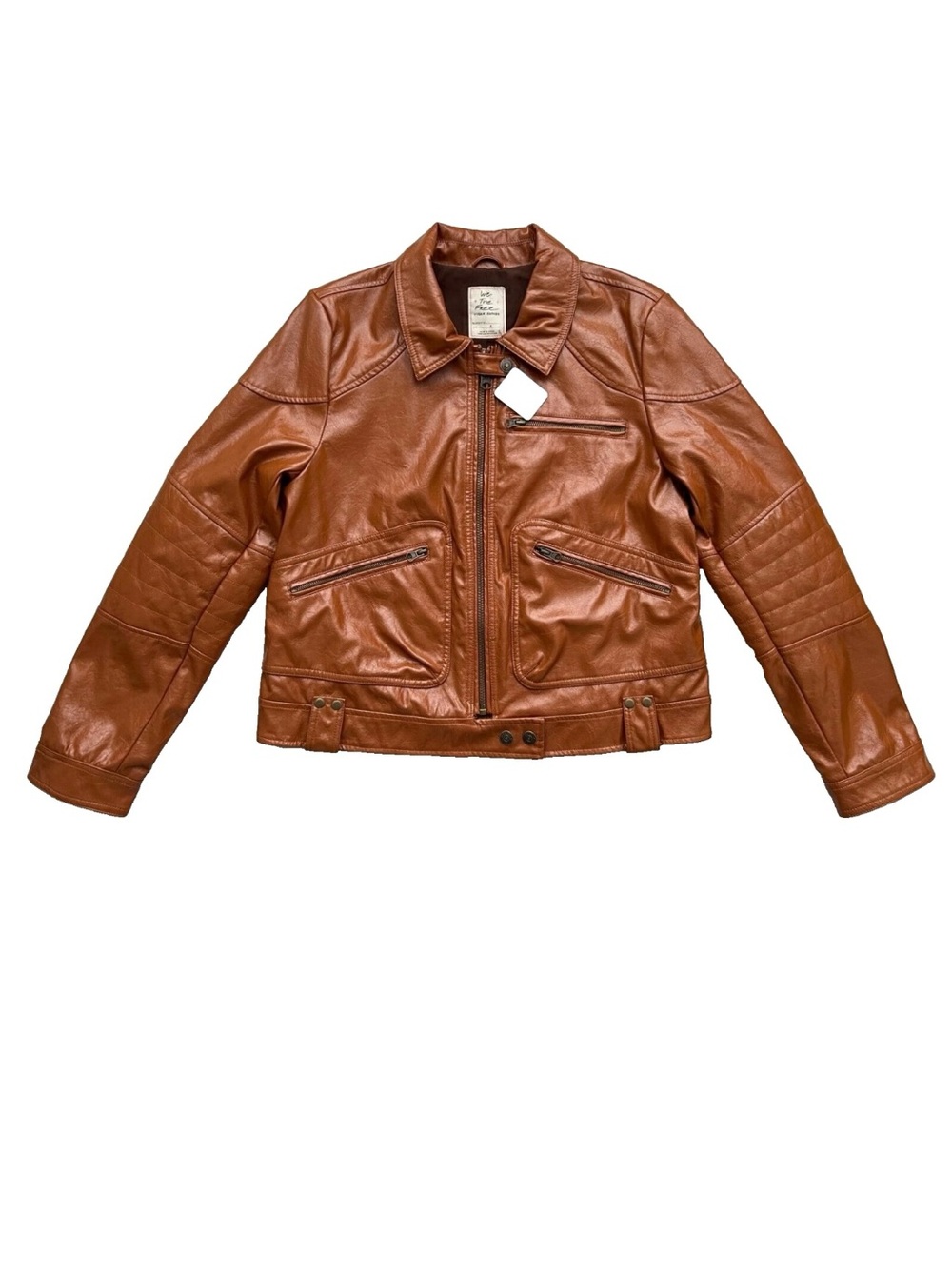 Free People we vegan leather jacket cognac M